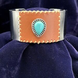 Cuff Bracelet Womens 7in Silver Brown Good Turquoise Style Leather Western